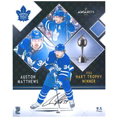 Auston Matthews, Toronto Maple Leafs, signiertes 16 x 20 Zoll großes stilisiertes Foto des Gewinners der Hart Trophy 2022 Image