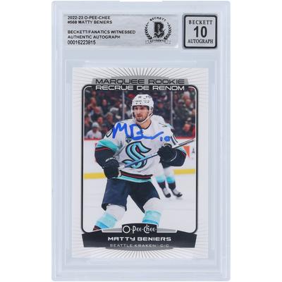 Matty Beniers Seattle Kraken signiert 2022-23 Upper Deck O-Pee-Chee Marquee Rookies #568 Beckett Fanatics bezeugt authentifiziert 10 Rookie-Karte Image