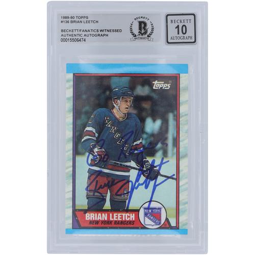 Brian Leetch New York Rangers signierte 1989-90 Topps #136 Beckett Fanatics bezeugte authentifizierte 10 Rookie-Karte mit 