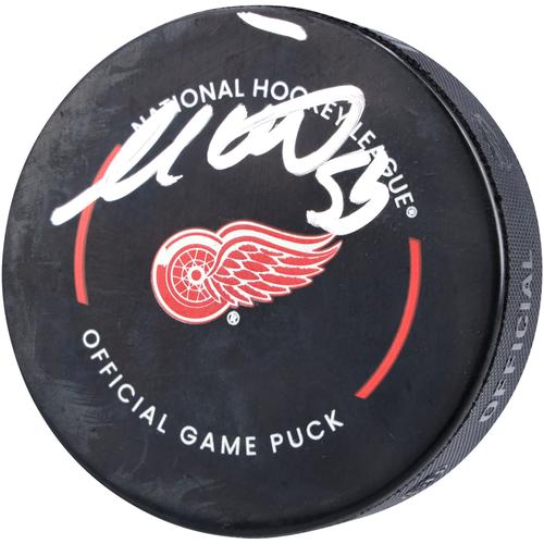 Moritz Seider, Detroit Red Wings, signierter offizieller NHL-Spielpuck