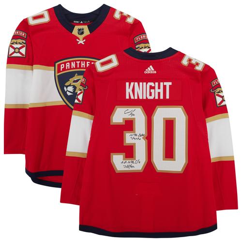 Spencer Knight, Florida Panthers, signiertes rotes Adidas Authentic-Trikot mit mehreren Inschriften