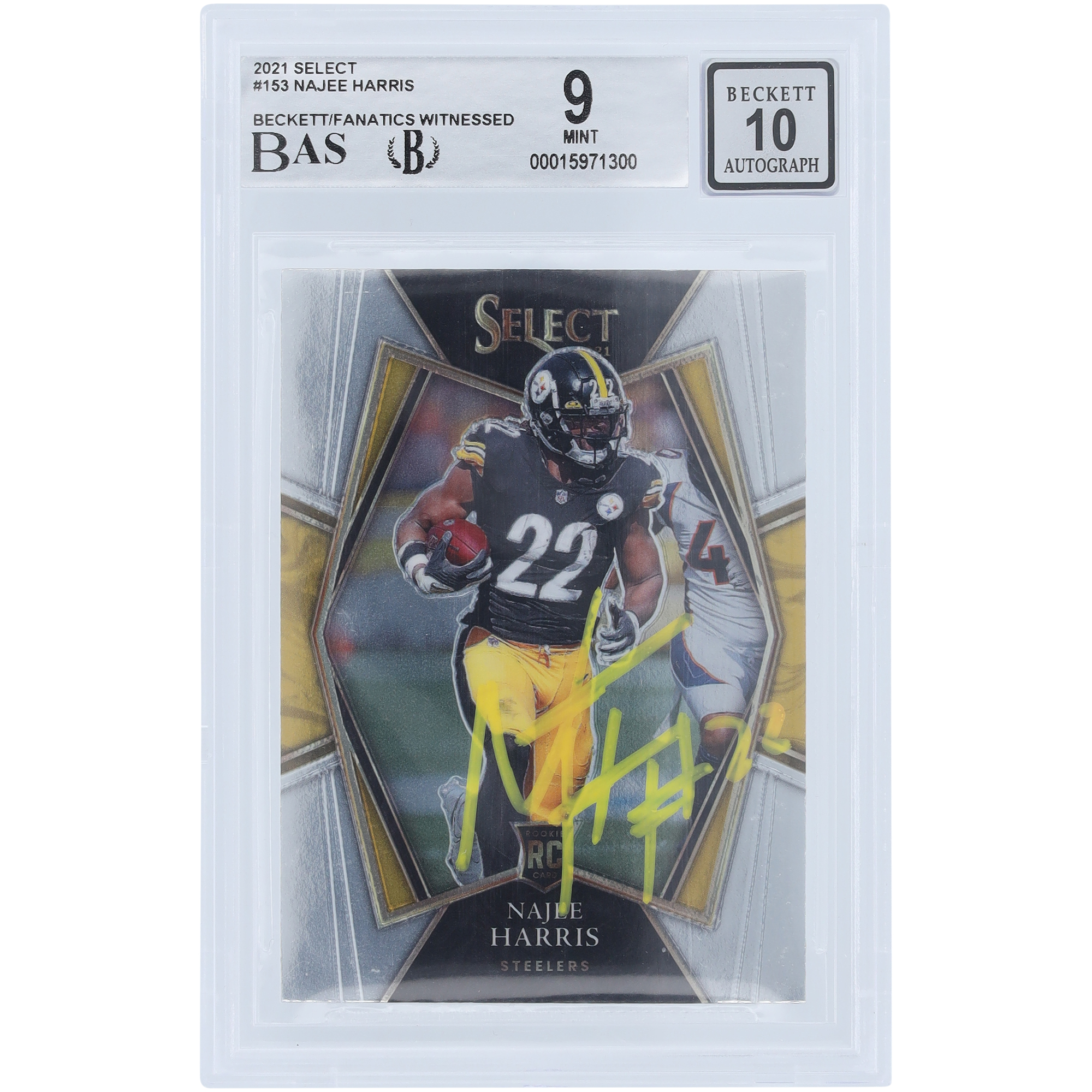 Najee Harris Pittsburgh Steelers signierte 2021 Panini Select #153 Beckett Fanatics bezeugte authentifizierte 9/10 Rookie-Karte Image