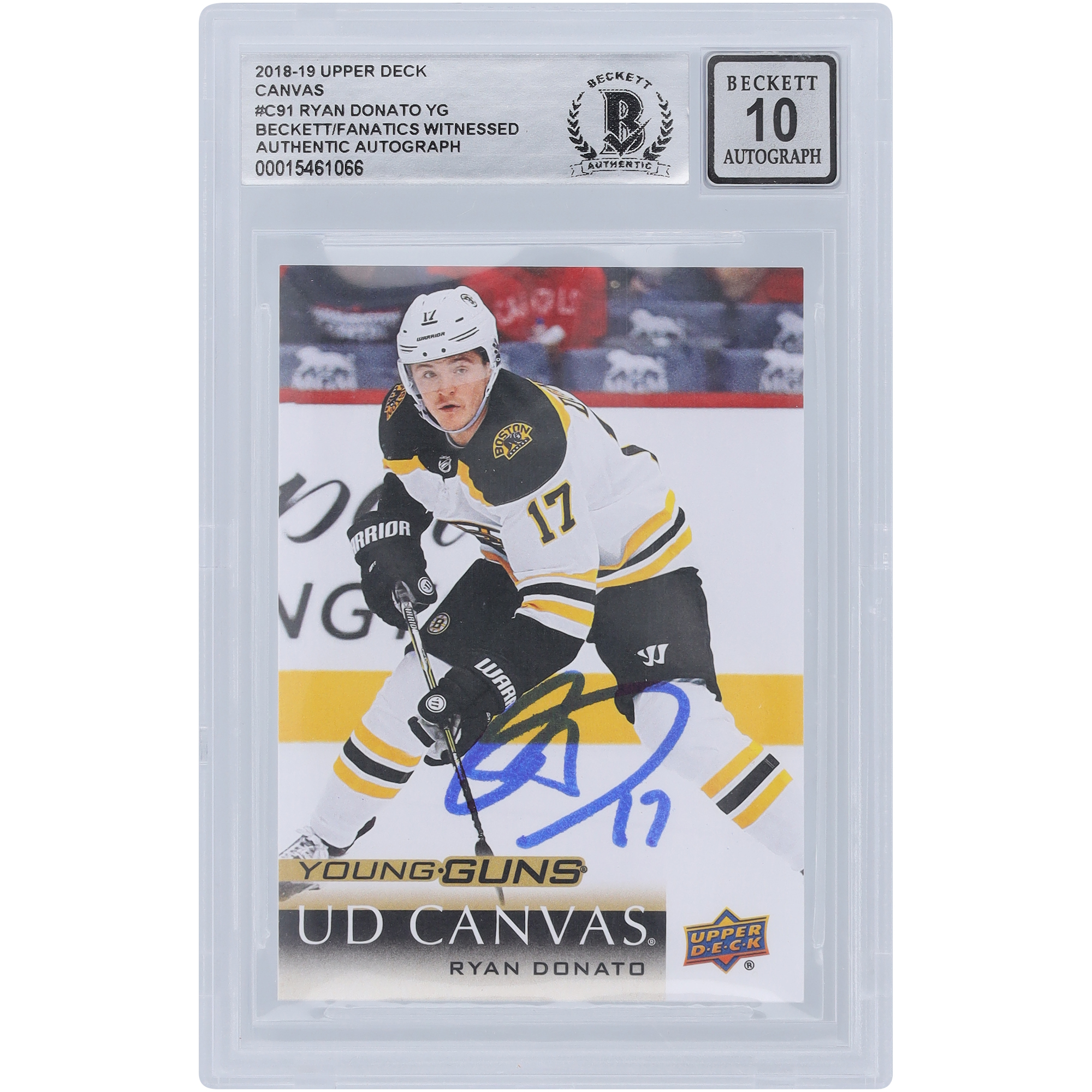 Ryan Donato Boston Bruins signierte 2018-19 Upper Deck Serie 1 Young Guns Canvas #C91 Beckett Fanatics bezeugte authentifizierte 10 Rookie-Karte Image