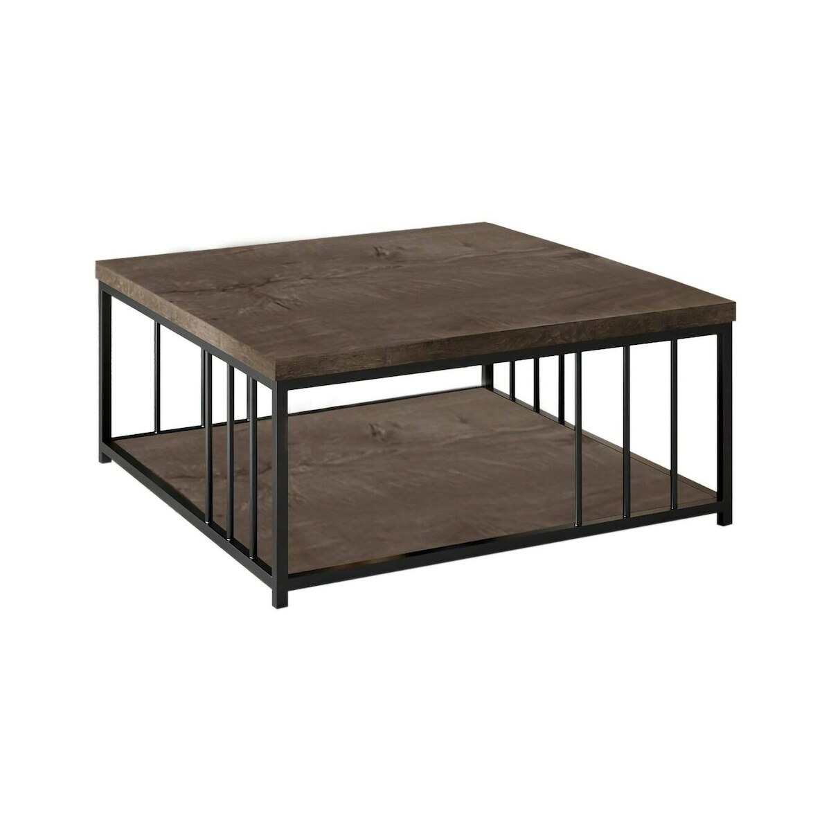 Dmora Wohnzimmertisch Dfedrizz, Niedriger Wohnzimmertisch, Kaffeeregal, Couchtisch für Sofa, 90x90h40 cm, Walnuss und Schwarz Image