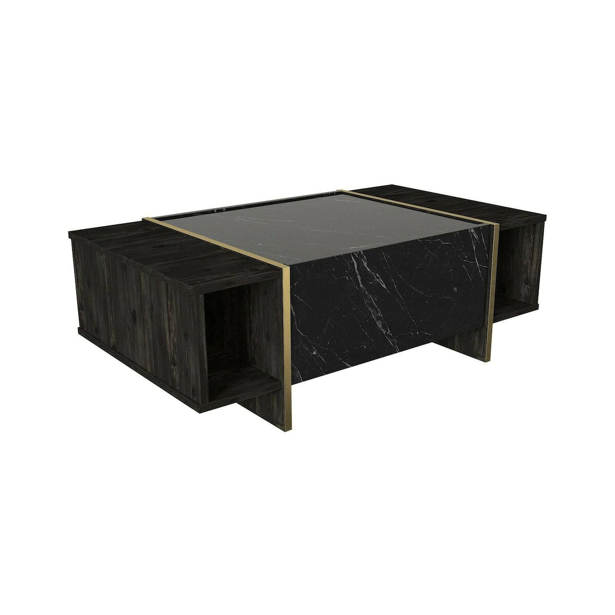 Dmora Wohnzimmertisch Dpagliar, Niedriger Wohnzimmertisch, Kaffeeregal, Couchtisch für Sofa, 104x60h37 cm, Schwarz und Gold Image