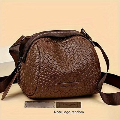 TEMU Women's Crossbody Bag, Solid Color Pu Shoulder Handbag With Zipper Closure, Casual Polyester Lined Purse, Fashionable Accessory Image
