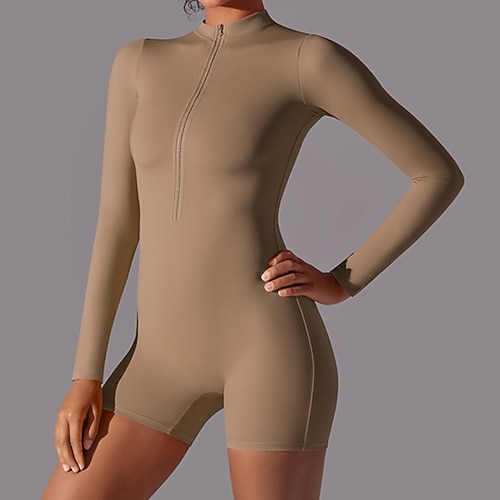 Per donna Tuta Tuta da allenamento Tutina Cerniera Tinta unica Body Pagliaccetto Estate Nero Bianco Allenamento in Palestra Fitness Yoga Vita Alta Morbido Traspirante Manica Lunga Sport Abbigliamento