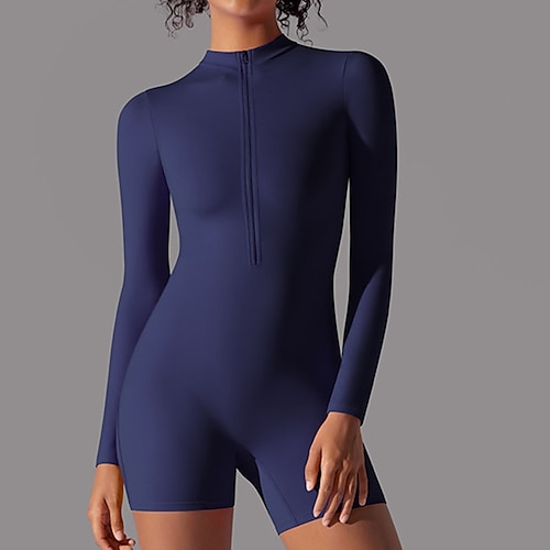 Per donna Tuta Tuta da allenamento Tutina Cerniera Tinta unica Body Pagliaccetto Estate Nero Bianco Allenamento in Palestra Fitness Yoga Vita Alta Morbido Traspirante Manica Lunga Sport Abbigliamento