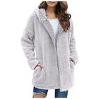 felpa con cappuccio con cerniera da donna, giacca in pile, cardigan vintage in peluche, soffice, tinta unita, casual da strada, per le vacanze, con cappuccio, tasca con cerniera, manica lunga, nero,