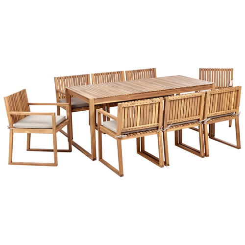 Gartenmöbel Set 8-Sitzer Hellbraun Zertifiziertes Akazienholz Tisch mit 8 Stühlen und Sitzkissen Taupe Rustikal Modern Terrasse Garten