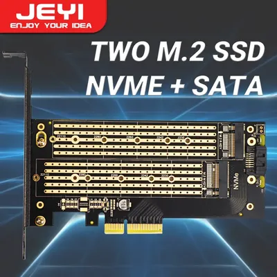 JEYI Dual M.2 PCIE 4.0 Adapter for NVMe / NGFF SSD, NVME (M Key) and SATA (B Key) SSD to PCIe X4 X8