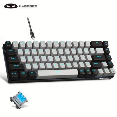 Magegee Portable 60% Mechanical Gaming Keyboard, Mk-box Led Backlit Compact 68 Keys Mini Wired Office Keyboard With Red Switch For Windows Laptop Pc - Grey/black