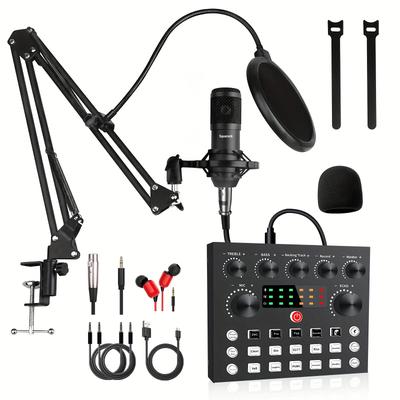 TEMU Podcast Equipment Bundle For 2, Audio Interface With Dj Mixer And , All-in-one Audio Mixer Perfect For Pc/phone/laptop, Recording, Streaming, Gaming