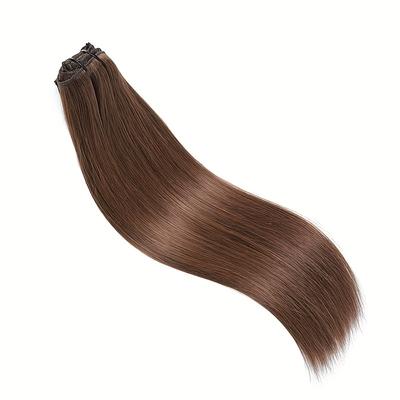 TEMU 8 Pcs/set Clip In 4# Long Straight Hair Extensions Human Hair For Women Brazilian Virgin Human Hair 8-28 Inch