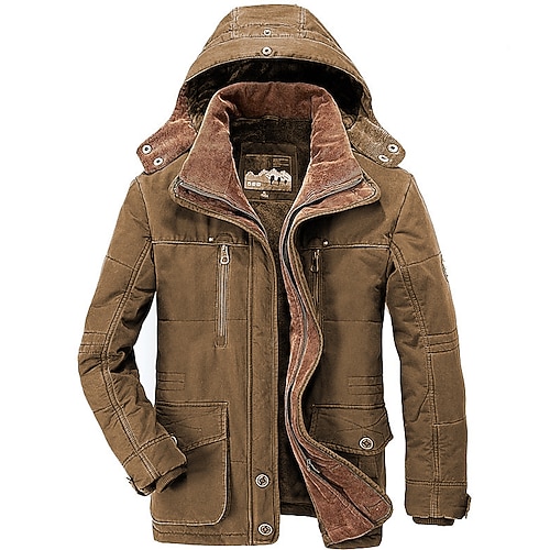 Herren-Winter-Fleecejacke Militärische taktische Jacken verdicken warme Jacken abnehmbare Windjacke mit Kapuze Sport-Trenchcoats Top-Parka Plus-Size-Fleece-Futter Multi-Taschen Freizeit-Oberbekleidung braun