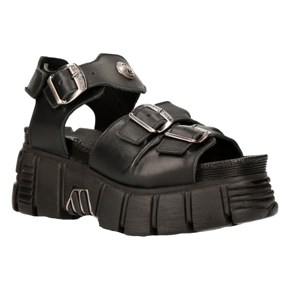 New Rock Unisex Metallic Black Punk Sandal Boots - M-BIOS101-C2 Image