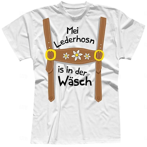 T-Shirt Lederhosen Druck Bayerisch Deutsch T-Shirt Ärmel Klassisch Streetstyle für Herren Unisex Erwachsene Heißprägen für Karneval Oktoberfestbier Party Alltagstauglich Image