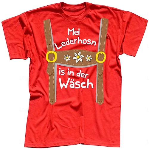 T-Shirt Lederhosen Druck Bayerisch Deutsch T-Shirt Ärmel Klassisch Streetstyle für Herren Unisex Erwachsene Heißprägen für Karneval Oktoberfestbier Party Alltagstauglich Image