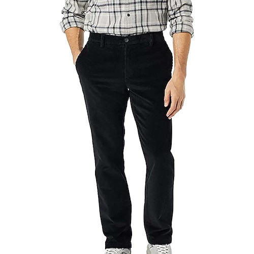 Herren Cordhose Hose Freizeithose Tasche Gerader Schnitt Einfarbig Komfort Warm Täglich Ferien Ausgehen Sport Mode Dunkelbraun Schwarz Mikroelastisch Image