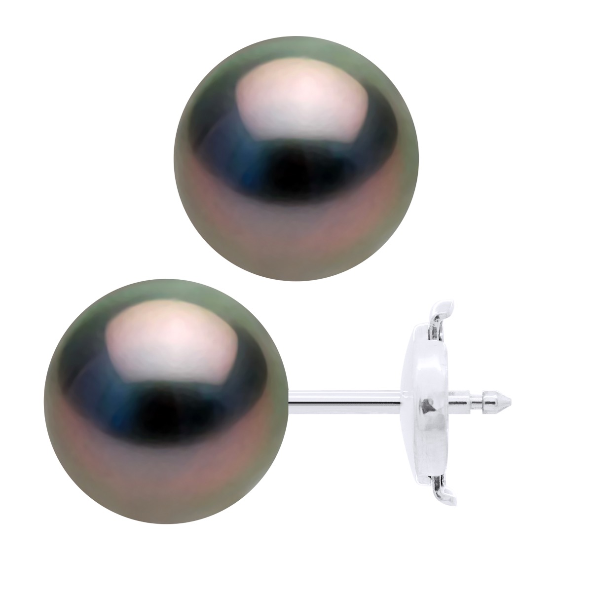 Ateliers Saint Germain Womens Earrings - White Gold 375 - Real Cultured Tahiti Pearls Round 9-10 mm - Silver - One Size