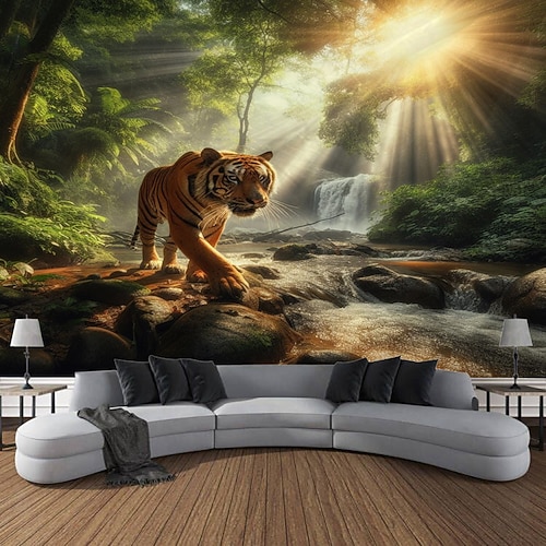 Tigerwald Wandteppich zum Aufhängen, großer Wandteppich, Wanddeko, Fotokulisse, Decke, Vorhang, Zuhause, Schlafzimmer, Wohnzimmer, Dekoration Image
