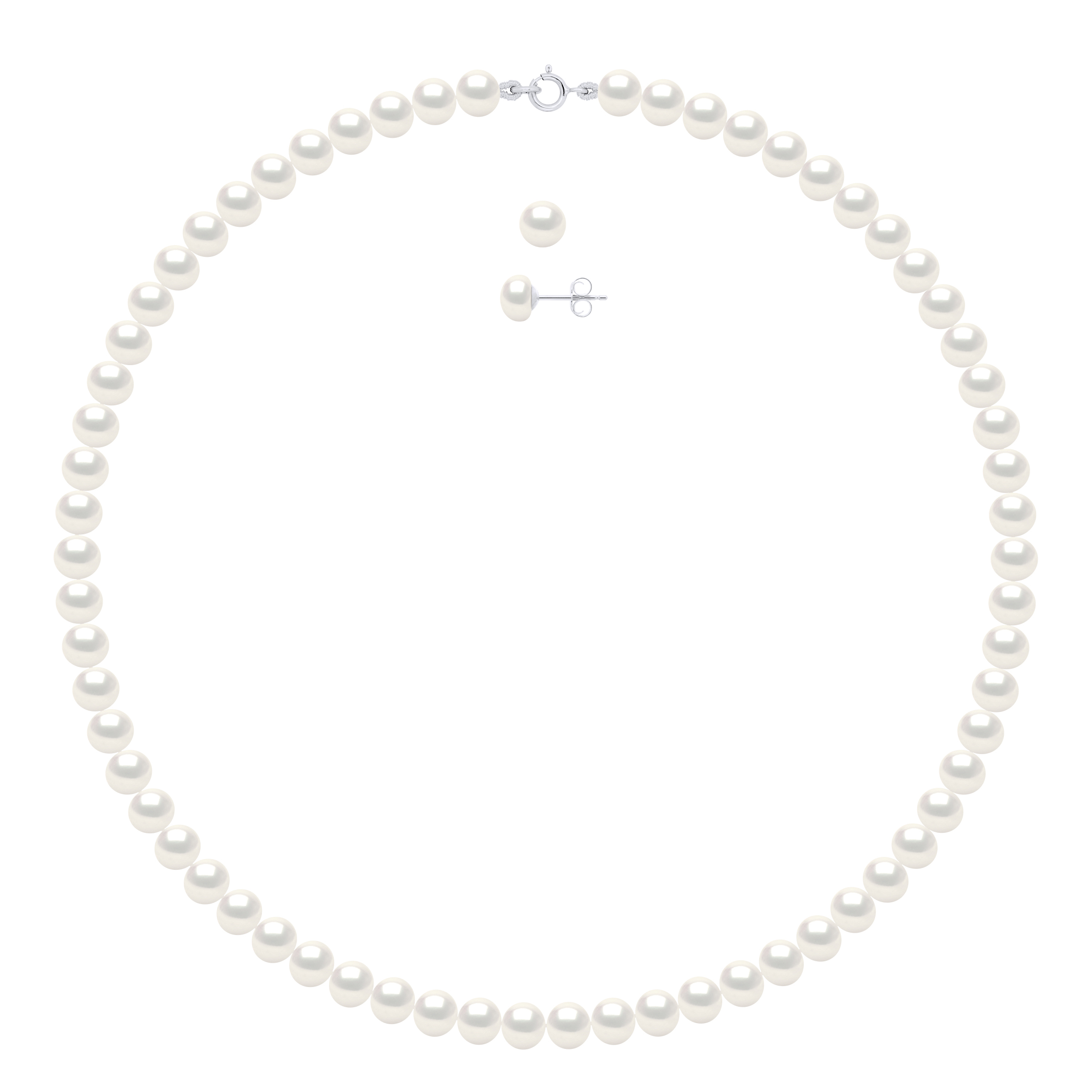 Ateliers Saint Germain Womens Set Being Composed of : Necklace of Real Cultured Freshwater Pearls Semi Round 6-7 mm - White Silver - One Size