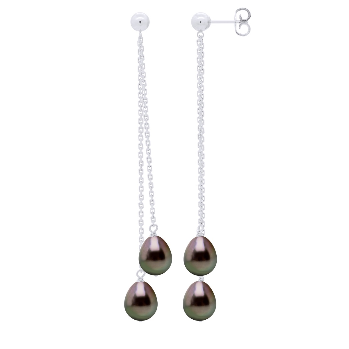 Ateliers Saint Germain Womens Hanging Earrings - Real Cultured Tahiti Pearls Pear 7-8 mm - Silver White Gold - One Size