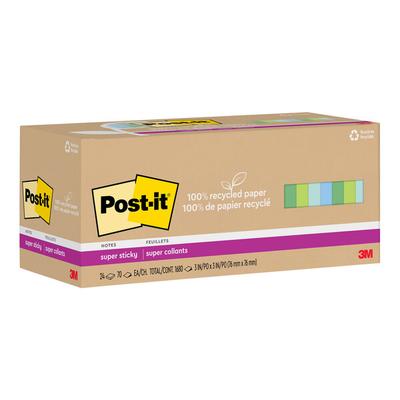 3M Post-It 3" x 3" Oasis Collection 70 Sheet Assorted Blue / Green Color 100% Recycled Paper Super Sticky Note Pad - 24/Pack