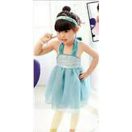 Girls Silver Sequin Pleated Mesh Halter Dress Blue 130