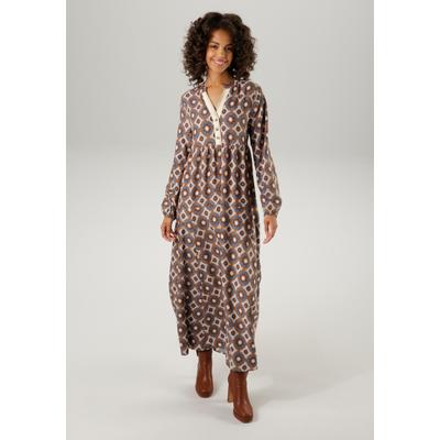 Maxikleid ANISTON CASUAL, Damen, Gr. 46, N-Gr, bunt (hellbraun, wollweiß, petrol, braun), Web, Obermaterial: 100% Viskose, bedruckt, gemustert, modisch, lässig geschnitten knöchellang, V-Ausschnitt, Langarm elastischer Bund mit Gummizug, Kleider,... Image
