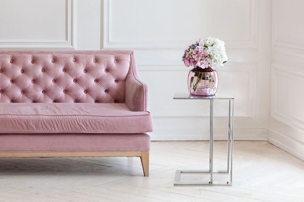 Beistelltisch KAYOOM "Sten 125, Minimalistischer Stil, Gefertigt aus 100 % Edelstahl", silber, B:40cm H:60cm T:30cm, 100% Edelstahl, Tische, Minimalistischer Beistellisch in C-Form aus Edelstahl