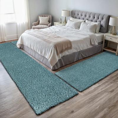 Hochflor-Bettumrandung MY HOME "Banji", blau (hellblau), H:37mm, Obermaterial: 100% Polypropylen, Bettumrandung, Uni Farben, weich und flauschig, auch als Läufer & in rund erhältlich Image