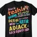 Vintage Travel Poster Style Black Tee Retro Adventure Graphic Shirt Colorful Text Design Fun & Vibrant Top Retro Patterns & Colors