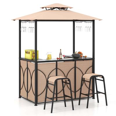 Costway 3 PCS Patio Bar Set with Tempered Glass Bar Table Metal - See Details
