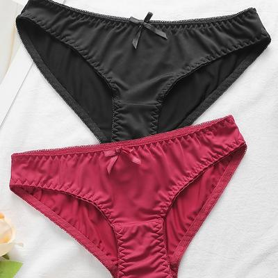 TEMU 2pcs Solid Seamless Satin Briefs, Simple Comfy Breathable Stretchy Intimates Panties, Women's Lingerie & Underwear