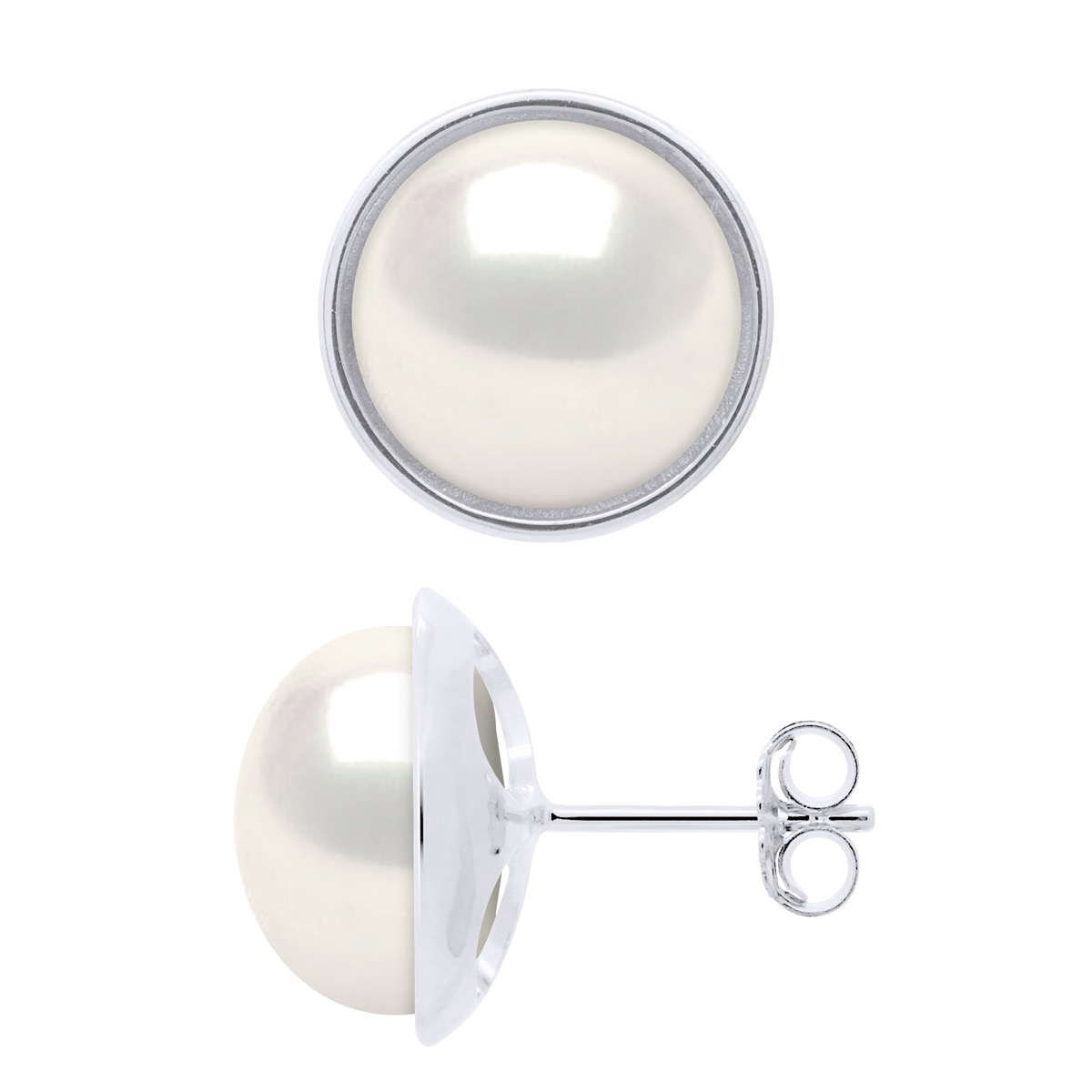 Ohrringe - Umgebung Sleek - Prestige - Weißgold - Echte Süßwasser-Zuchtperlen Knopf 10-11 mm Image