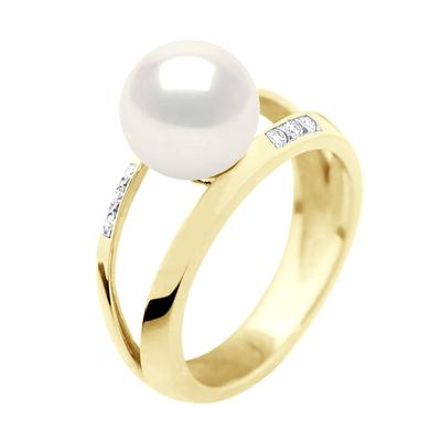 Armreif-Ring-Schmuck 0,06 cts – Gelbgold – echte Süßwasser-Zuchtperle, rund 8–9 mm