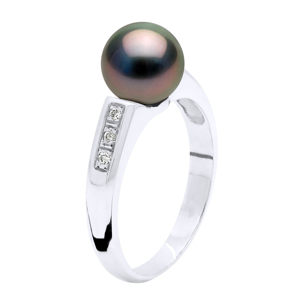 Ringschmuck Diamant 0,06 cts – Weißgold – echte Tahiti-Zuchtperle rund 8–9 mm Image
