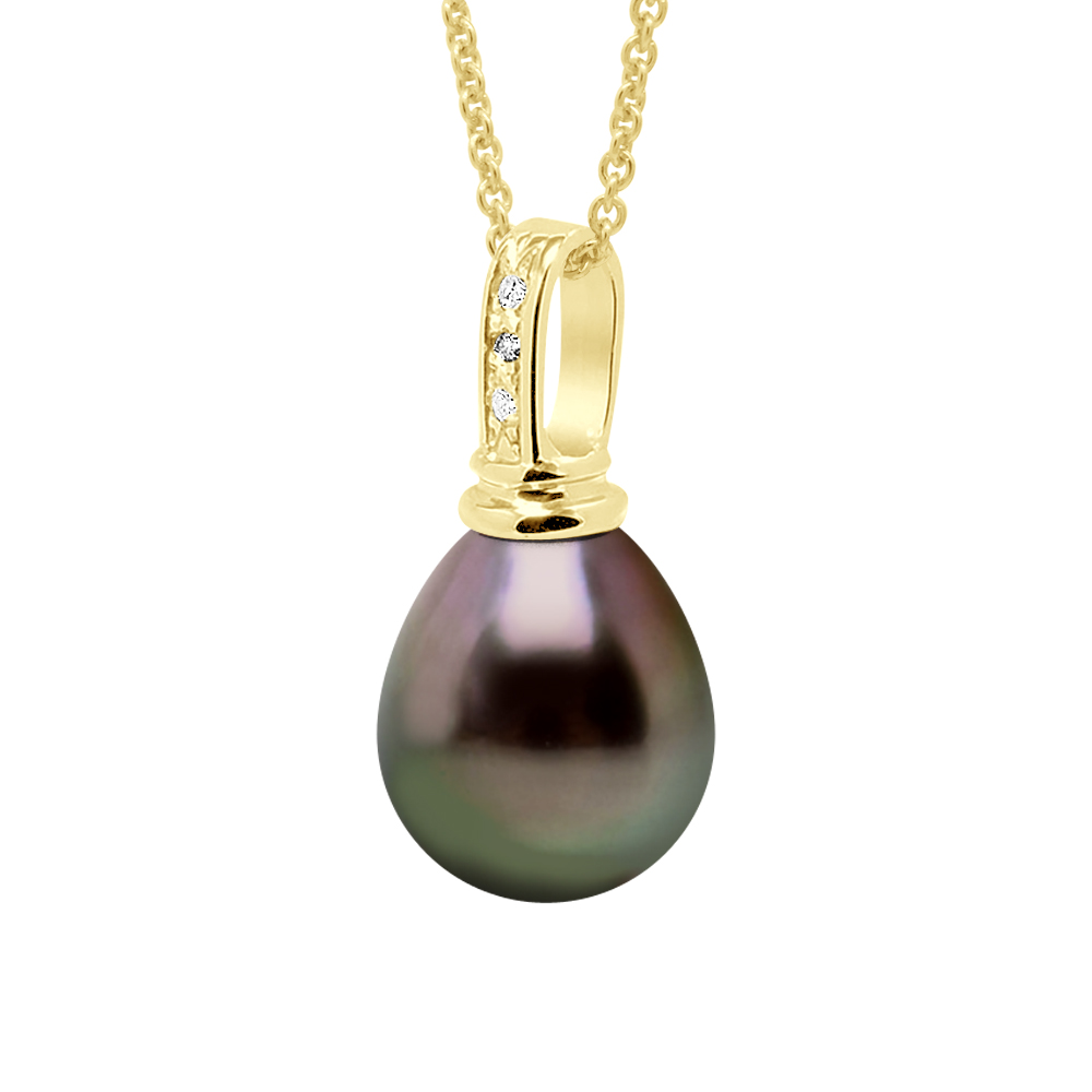 Anhänger Prestige Gelbgold 375 & Diamant 0,03 ct – echte kultivierte Tahiti-Perle Birne 10–11 mm Image