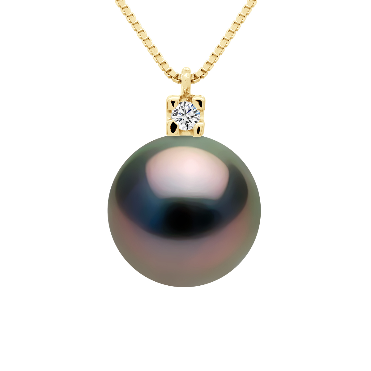 Halskette Schmuck Diamanten 0,03 cts – Echte Tahiti-Zuchtperle rund 9–10 mm Image