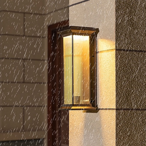 LED-Außenwandleuchten, warmweiß, 22 cm, Einzelkopf, Kaffeegold, 20 W, regenfeste Wandbeleuchtung mit gestreiftem Acrylschirm, Verandaleuchten für Haus, Garage, Terrassenlampe, 110–240V Image