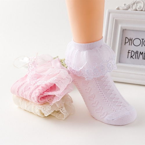 Kinder Mädchen Socken Weiß Rosa Gelb Einfarbig Gitter Frühling Sommer nette Art Freizeitskleidung 1-12 Jahre Image