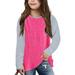 Paiyanr Teen Girls Baseball Tee Child Long Sleeve Raglan Shirts Casual Crewneck Tops Loose Plain Tunic Cute Blouse Tees Pink