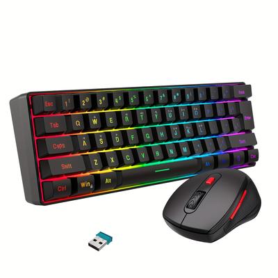 Snpurdiri 60% Wireless Game Keyboard Rgb Lighting Keyboard And 2.4 G Wireless Mouse Combination, Including 2.4 G Mini Mechanical Touch Keyboard, Ergonomic Design Rechargeable