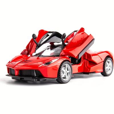 Compatible For 1:32 Car Model Pull Back Car With Sound And Light For Kids Boy Girl, Metal Body Door Opened Red
