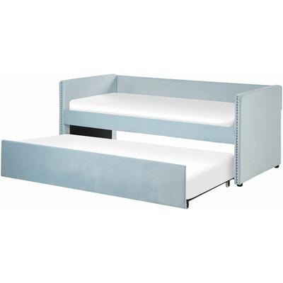 Tagesbett Blau Samtstoff mit Lattenrost 90 x 200 cm Ausziehbar Modern Glamour Ausziehbett für 2