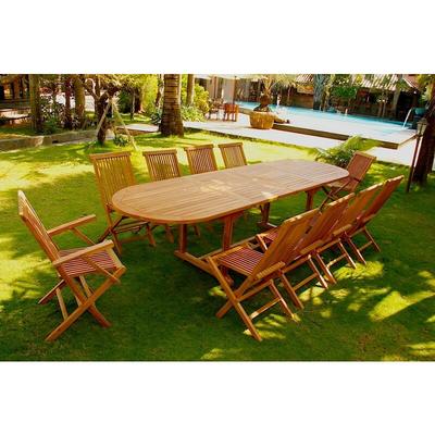 Gartenmöbel Teak massiv 10 bis 12 Personen - Ovaler Tisch + 8 Stühle + 2 Sessel Kajang - Holz