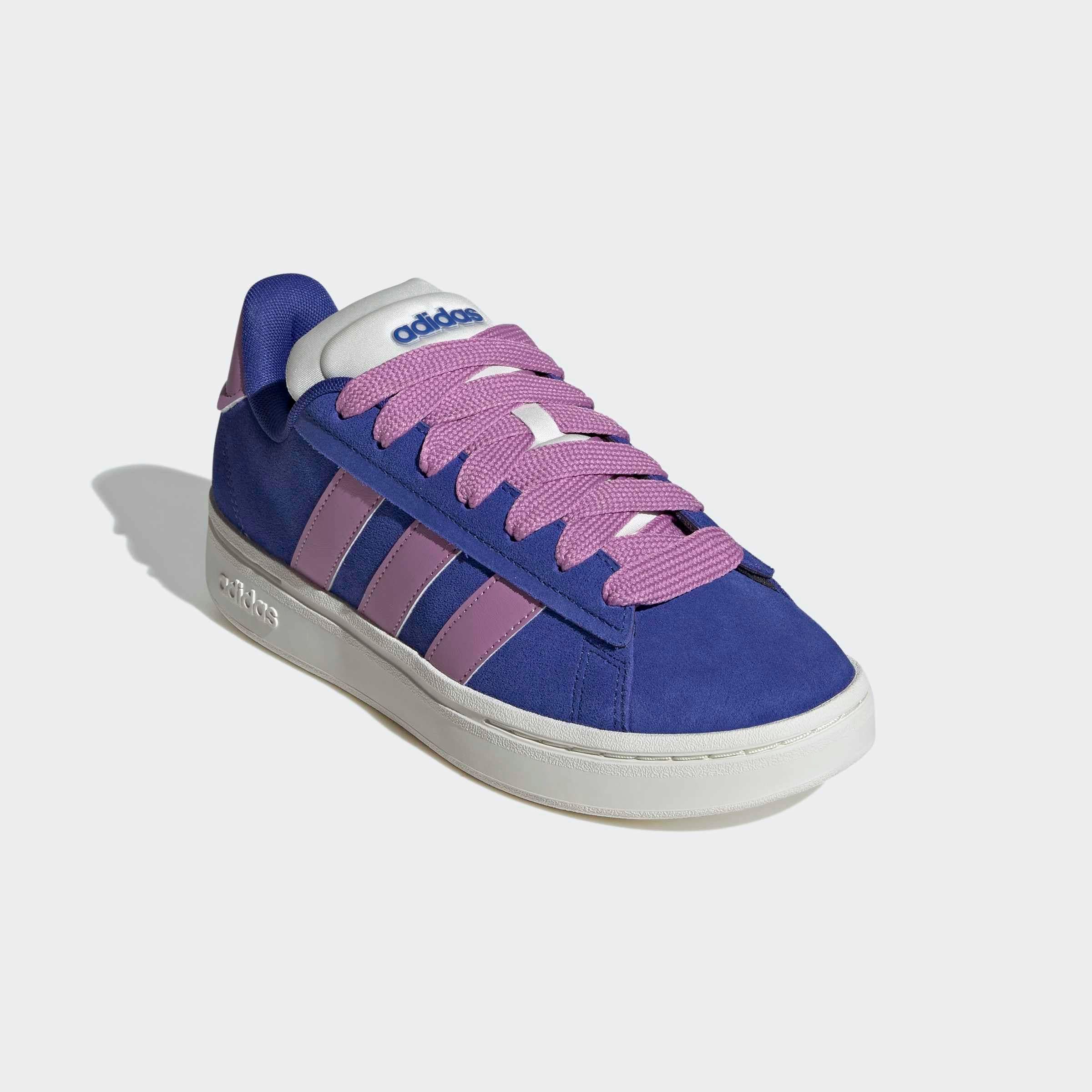 Sneaker ADIDAS SPORTSWEAR "GRAND COURT ALPHA", Damen, Gr. 38, blau (semi lucid blau, preloved lila, sanftes weiß), Leder, Synthetik, Schuhe Sneaker, Design inspiriert vom adidas Campus 00