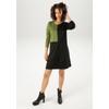 Jerseykleid ANISTON CASUAL, Damen, Gr. 48, N-Gr, bunt (schwarz, moosgrün), Milano Rib, Obermaterial: 65% Viskose, 31% Polyester, 4% Elasthan, colorblocking, unifarben mit Farbeinsatz, casual, kniefrei, Rundhals, Langarm, Kleider, mir raffiniertem...