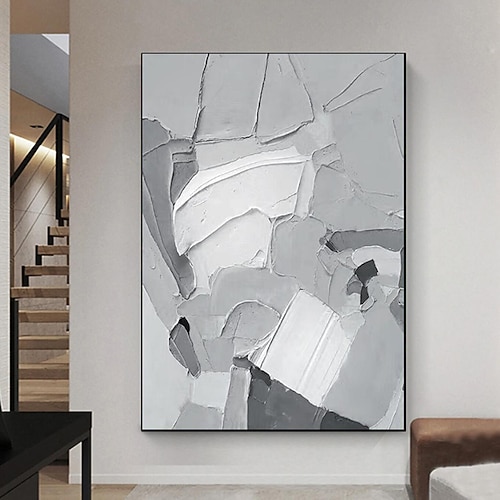handgemachtes großes graues Textur-Wandbild, graues minimalistisches Gemälde auf Leinwand, grau-weißes Strukturgemälde, zeitgenössische minimalistische Wandkunst für Wohnzimmer, Rahmen, fertig zum Image